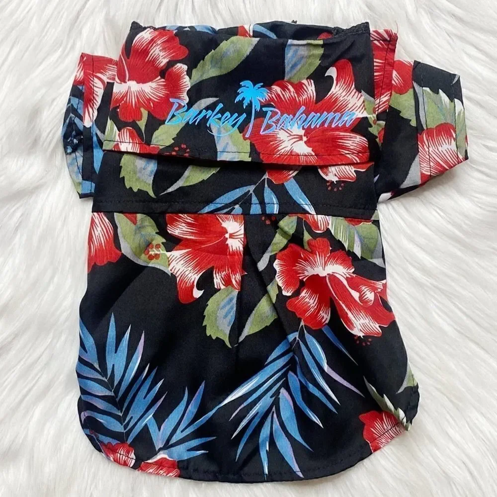 Barkey Bahama Coast Breeze Floral Camp Shirt Black and Red Size Medium